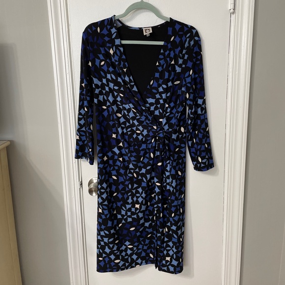 Anne Klein Black and Blue Patterned Dress - Picture 1 of 2